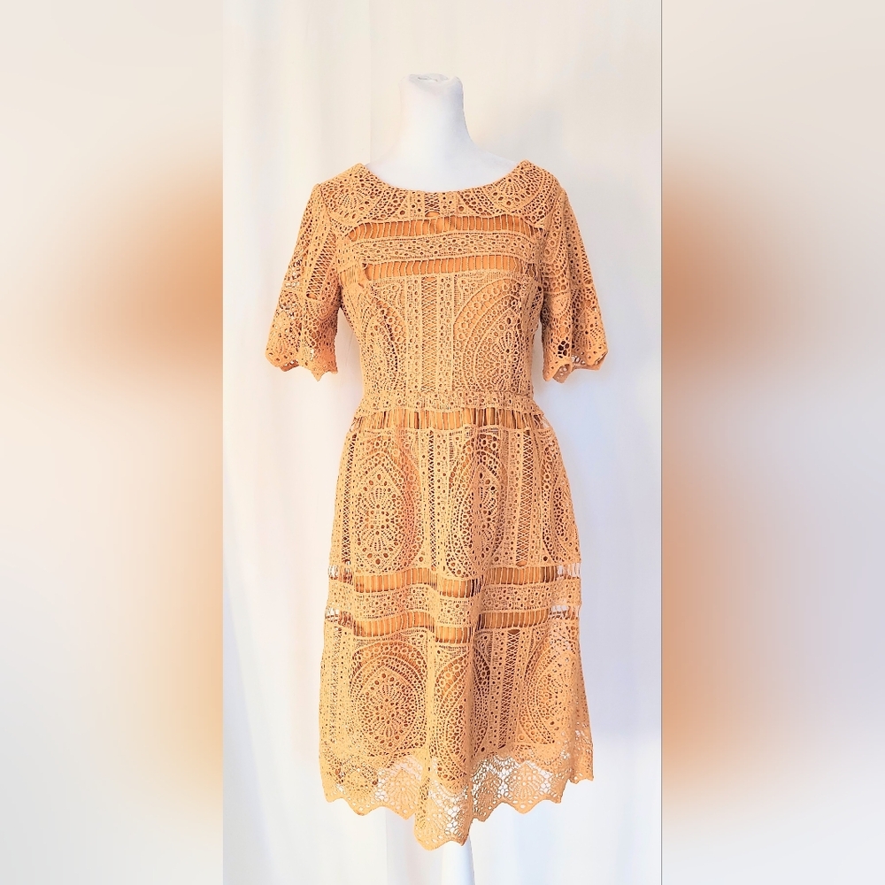 Piper & Scoot Short Sleeve Lace Eyelet Dress Yellow Size Small